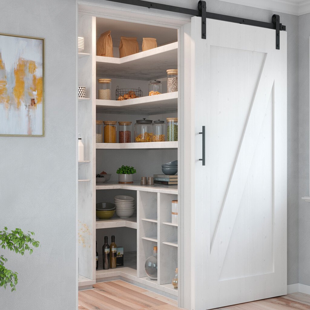 Kit de herrajes para una puerta corredera colgada de madera Barn, Con cierre suave, tableros no incluidos, Acero y Plástico, Pintado negro-4