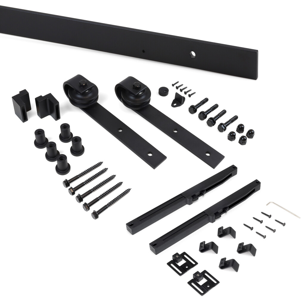 Kit de herrajes para una puerta corredera colgada de madera Barn, Con cierre suave, tableros no incluidos, Acero y Plástico, Pintado negro-5