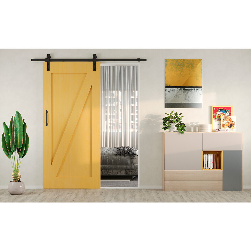 Kit de herrajes para una puerta corredera colgada de madera Barn, Con cierre suave, tableros no incluidos, Acero y Plástico, Pintado negro-7