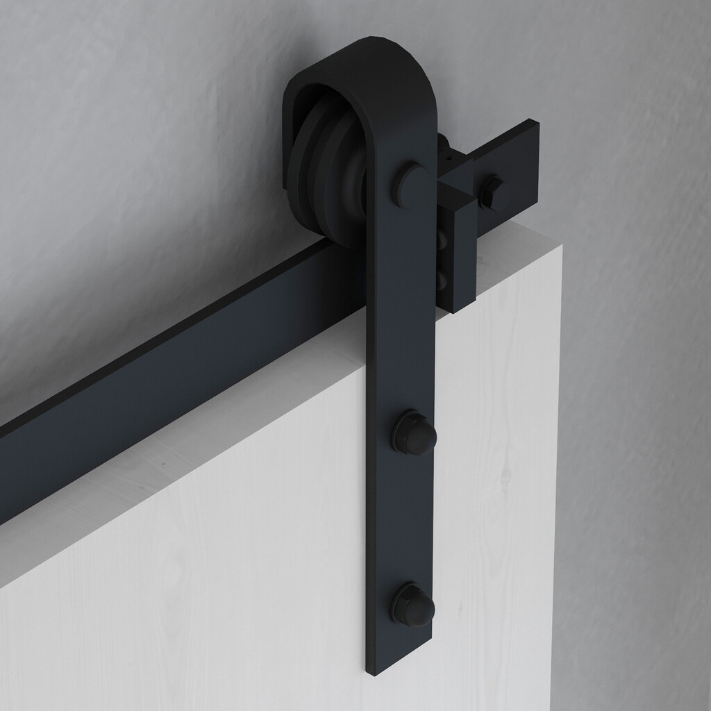 Kit de herrajes para una puerta corredera colgada de madera Barn, Con cierre suave, tableros no incluidos, Acero y Plástico, Pintado negro-8