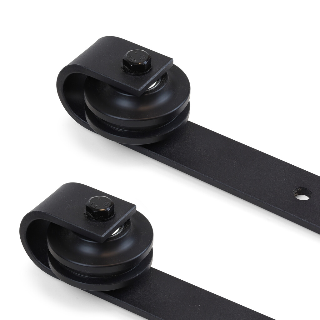 Kit de herrajes para una puerta corredera colgada de madera Barn, Con cierre suave, tableros no incluidos, Acero y Plástico, Pintado negro-10
