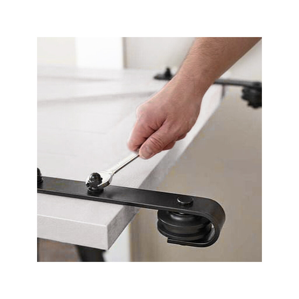 Kit de herrajes para una puerta corredera colgada de madera Barn, Con cierre suave, tableros no incluidos, Acero y Plástico, Pintado negro-11