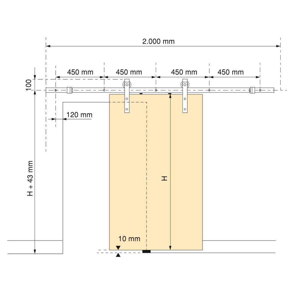 Kit de herrajes para una puerta corredera colgada de madera Barn, Con cierre suave, tableros no incluidos, Acero y Plástico, Pintado negro-1