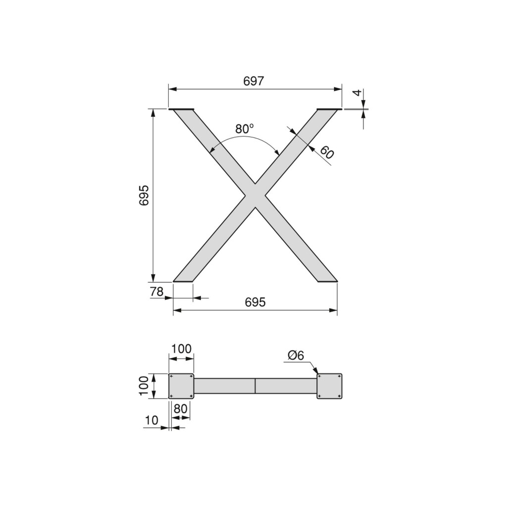 Juego de patas Cross para mesa, ancho 695mm, Acero, Pintado negro-1