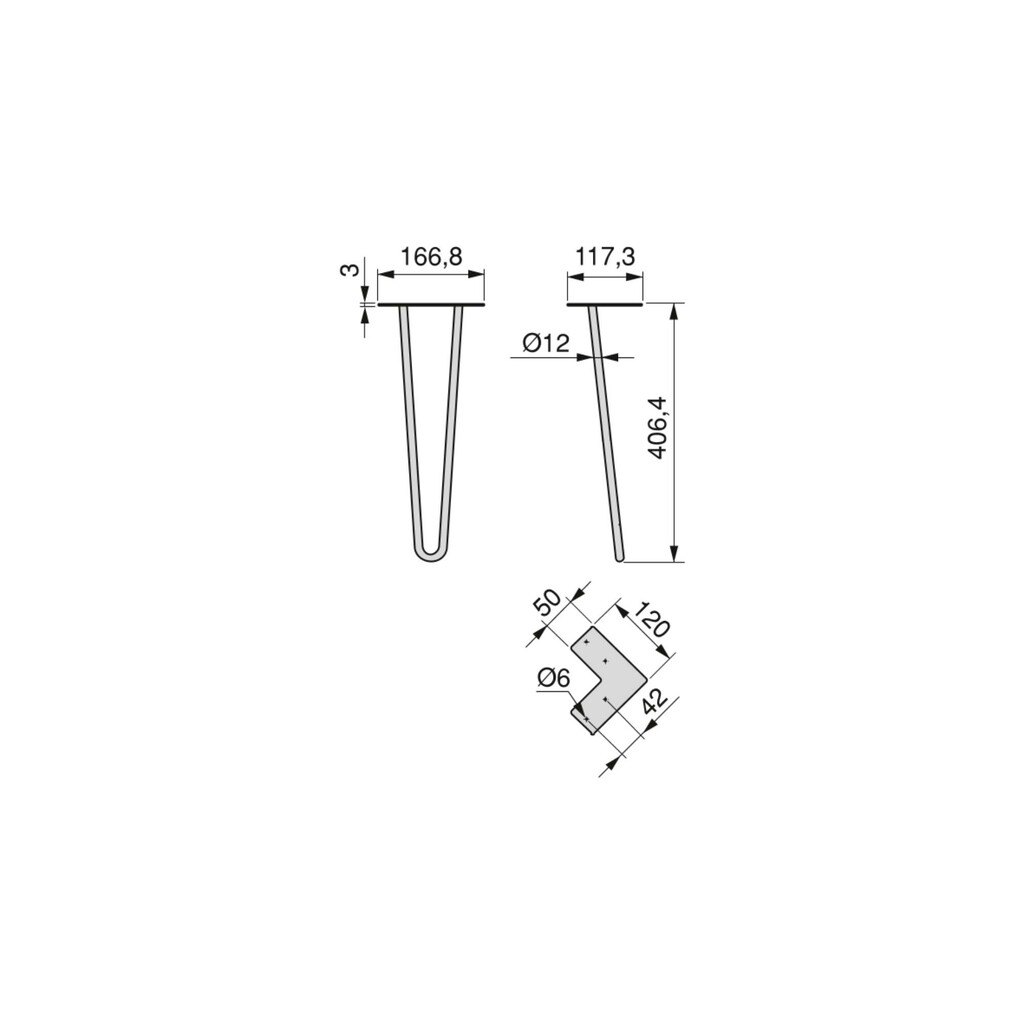 Lot de 4 pieds Hairpin de 2 fils par table, hauteur 400mm, Acier, Peint en blanc-1