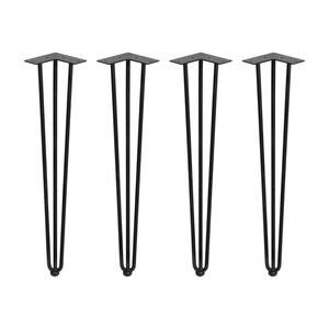 Lot of 4 Hairpin 3 rods table legs, Height 710mm, Steel, Black painted product photo