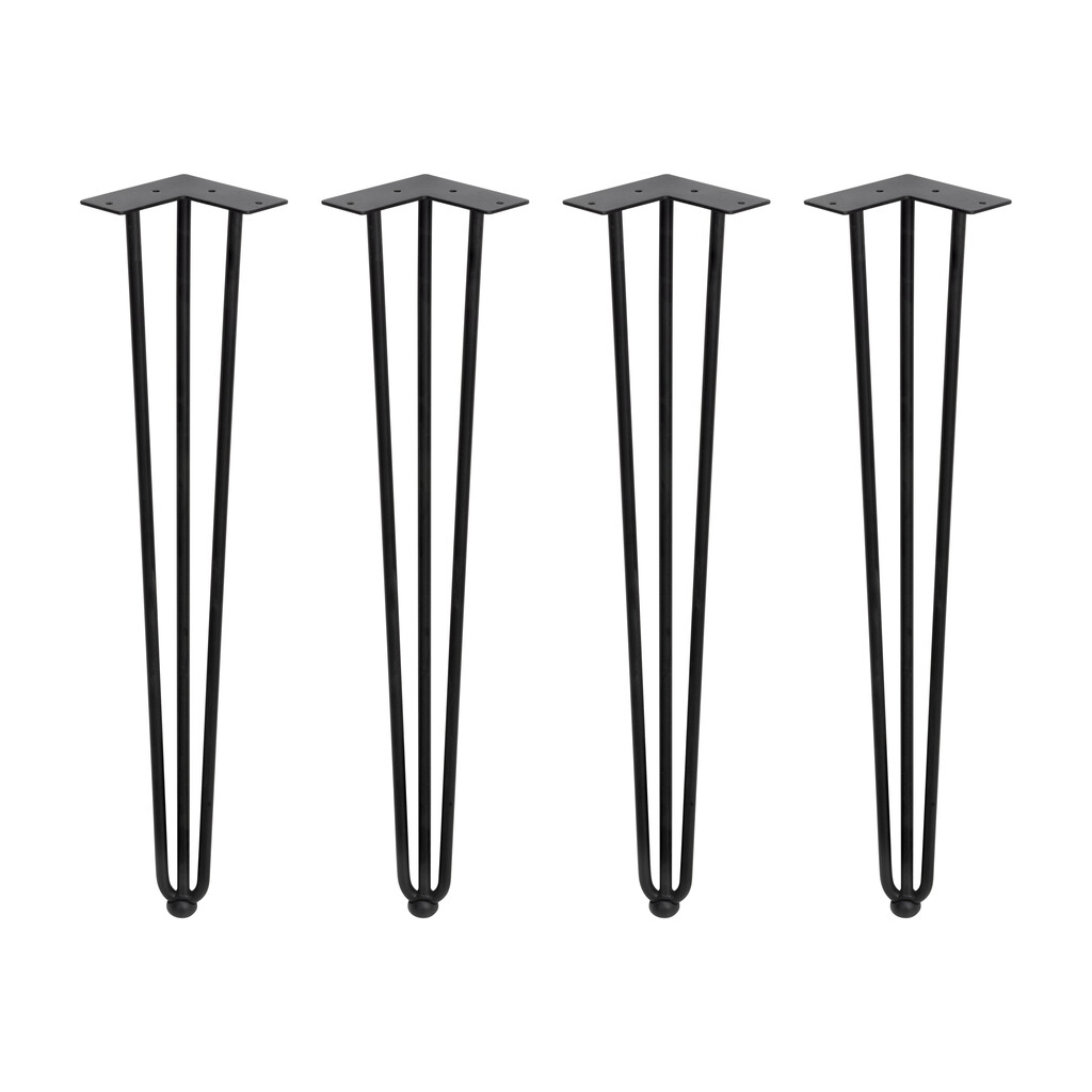 Lot of 4 Hairpin 3 rods table legs, Height 710mm, Steel, Black painted-Primary