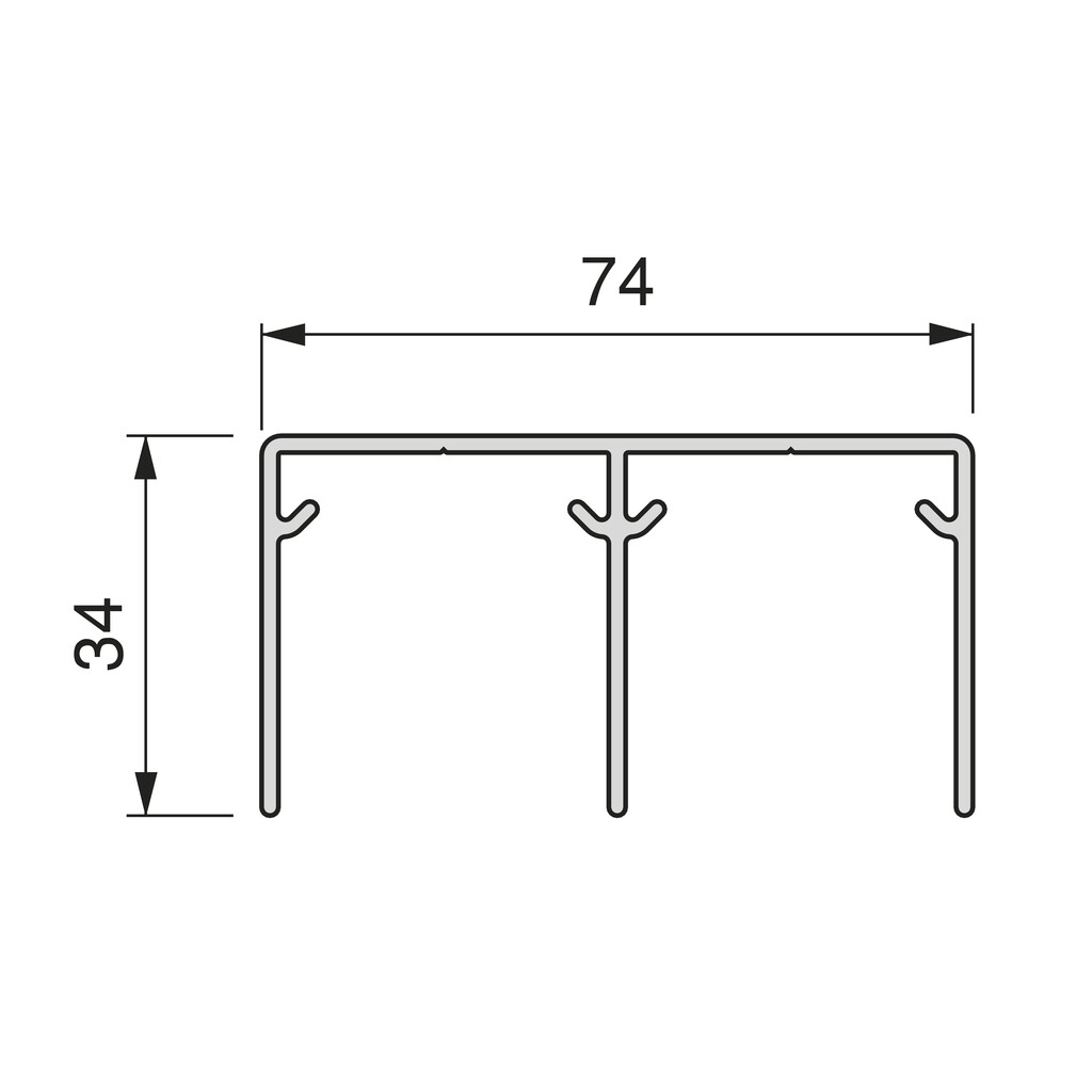 Carril superior para Placard 74 de Canal para puertas correderas, longitud 3.9m, Aluminio, Anodizado mate-1