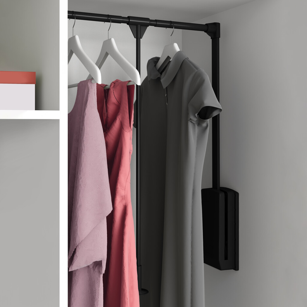 Penderie rabattable pour armoire Hang, 450 - 600, Peint en noir, Acier et Plastique.-4