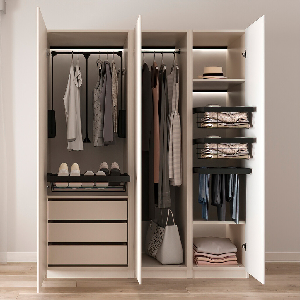 Penderie rabattable pour armoire Hang, 450 - 600, Peint en noir, Acier et Plastique.-5