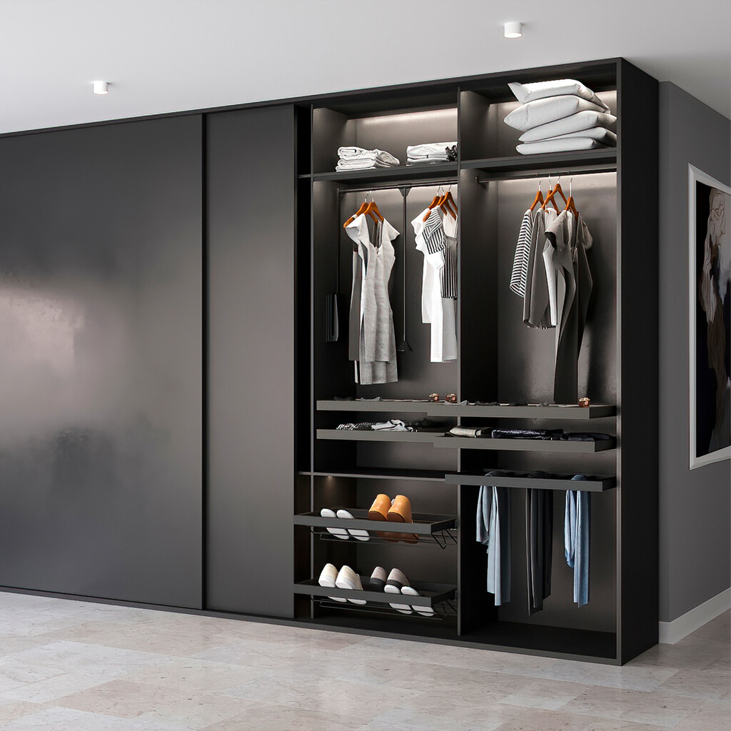 Penderie rabattable pour armoire Hang, 450 - 600, Peint en noir, Acier et Plastique.-6