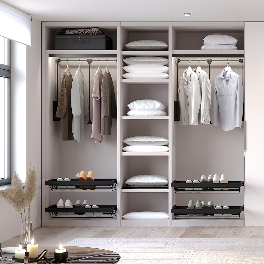 Penderie rabattable pour armoire Hang, 450 - 600, Peint en noir, Acier et Plastique.-7
