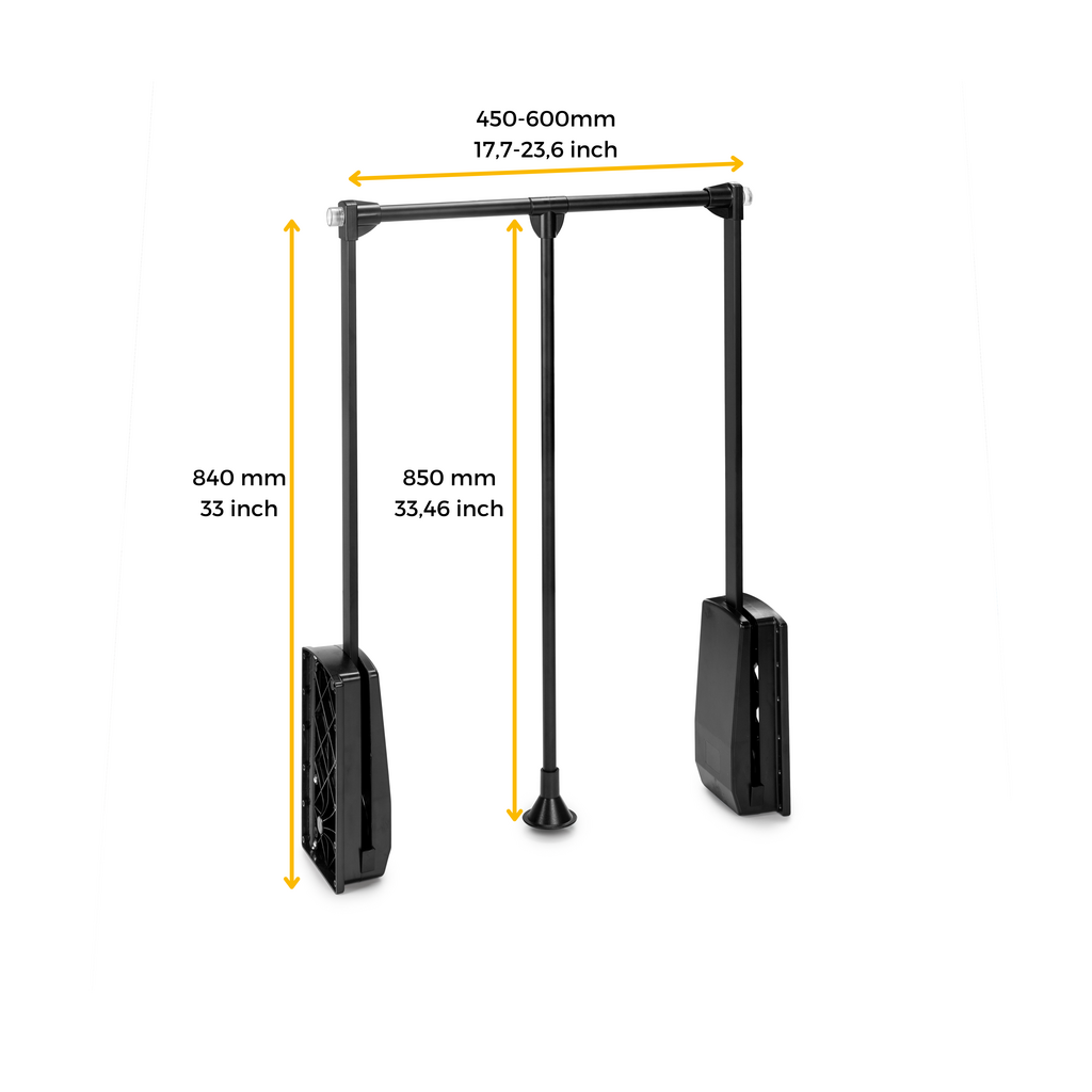 Penderie rabattable pour armoire Hang, 450 - 600, Peint en noir, Acier et Plastique.-2