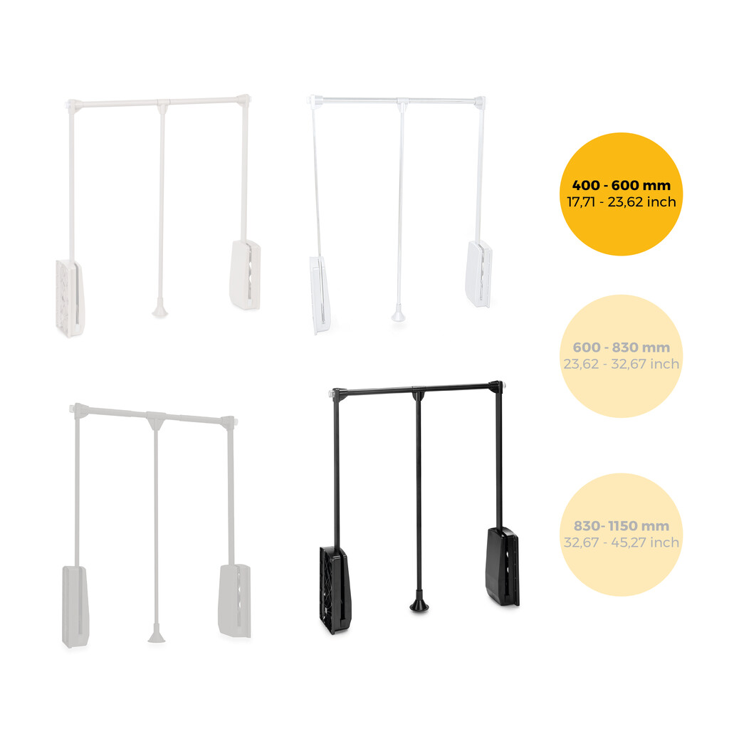 Penderie rabattable pour armoire Hang, 450 - 600, Peint en noir, Acier et Plastique.-11