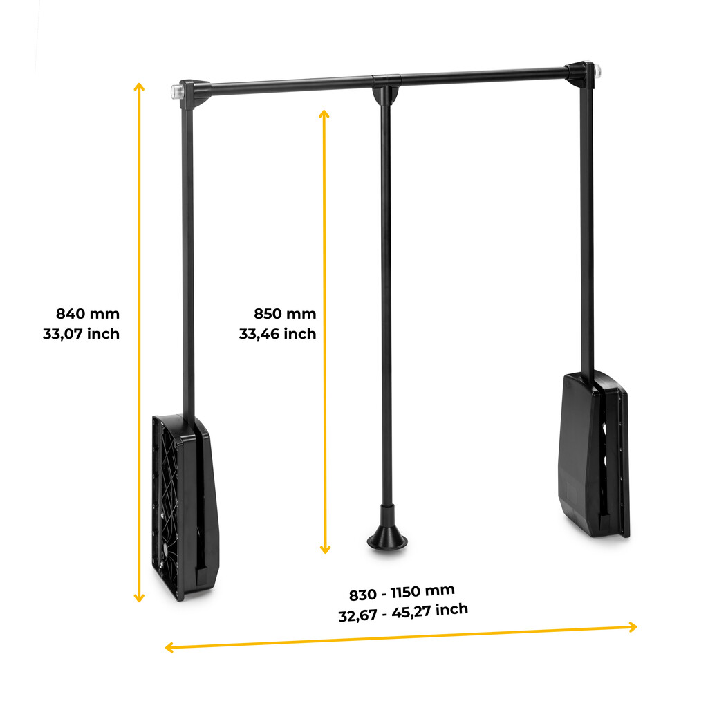 Appendiabiti per armadio Hang, larghezza regolabile 830-1150 mm, Acciaio e Tecnoplastica, Verniciato nero-2