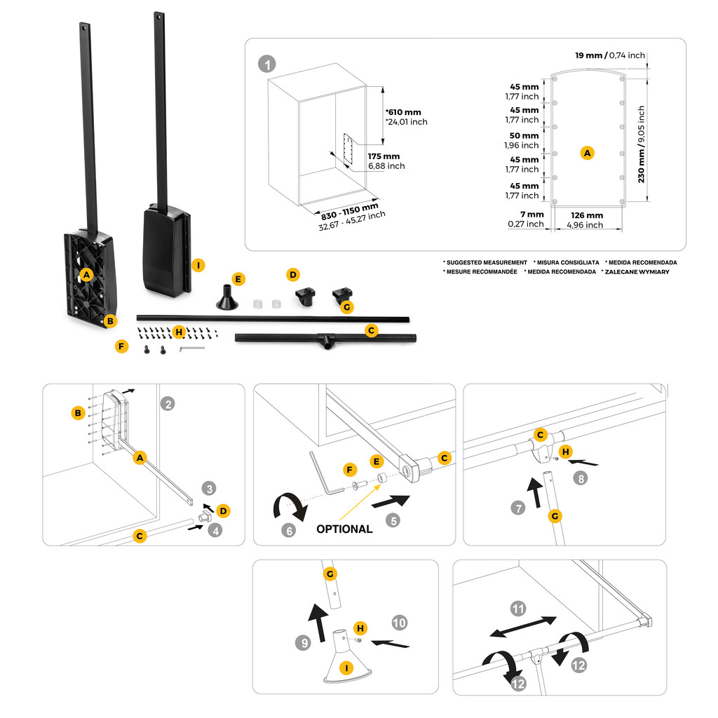 Appendiabiti per armadio Hang, larghezza regolabile 830-1150 mm, Acciaio e Tecnoplastica, Verniciato nero-10