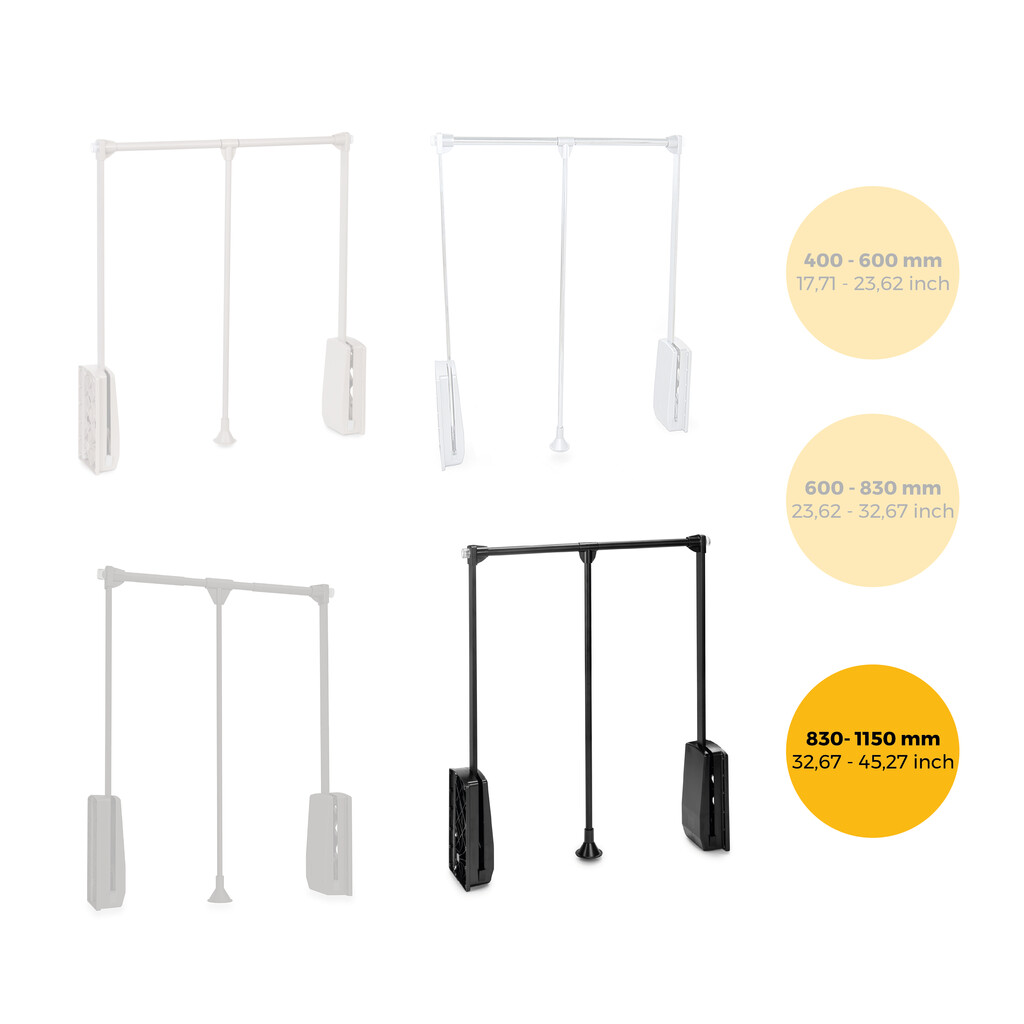 Appendiabiti per armadio Hang, larghezza regolabile 830-1150 mm, Acciaio e Tecnoplastica, Verniciato nero-11