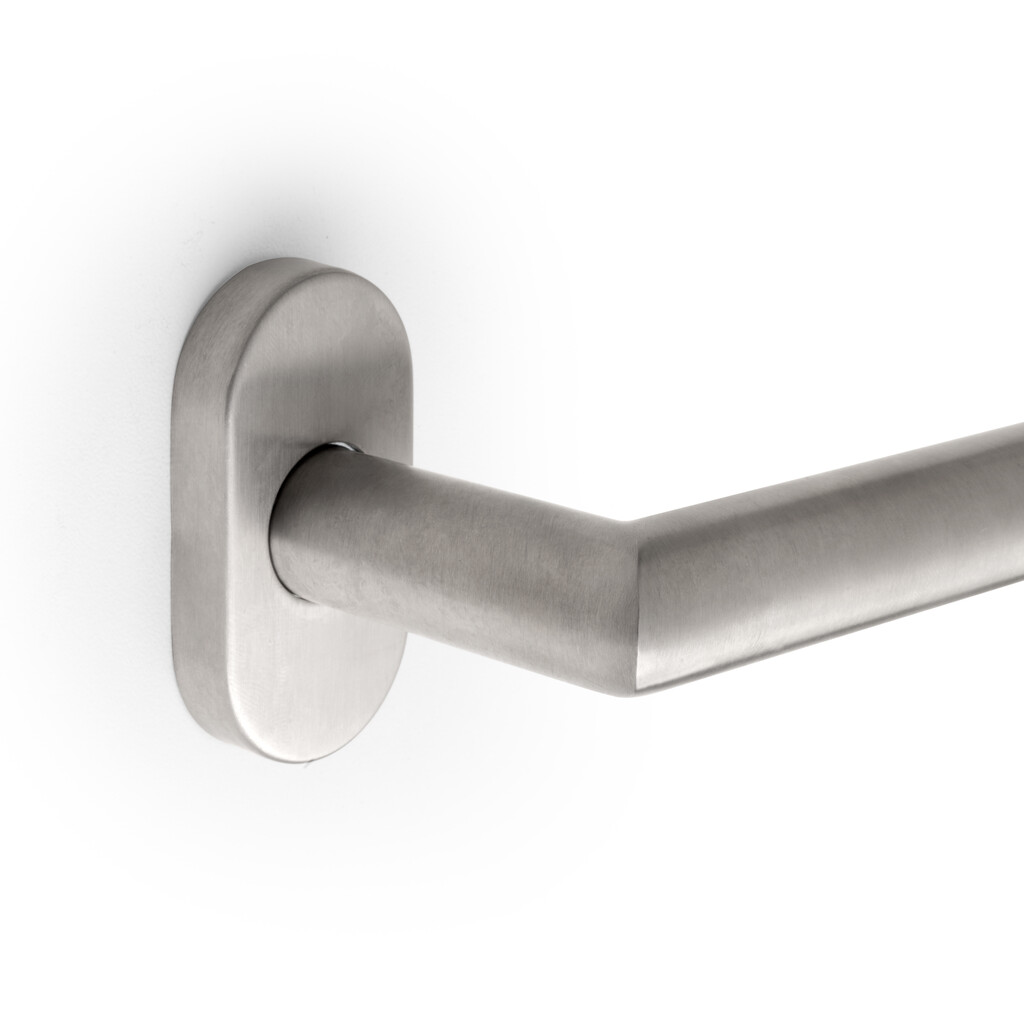 Lot de 2 poignées avec rosace ovale pour portes intérieures, forme droite en L, Acier inoxydable, Nickel satiné-3