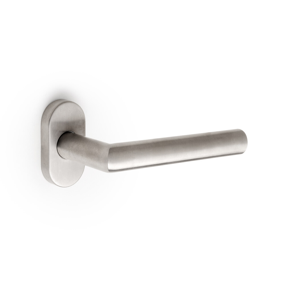 Lot de 2 poignées avec rosace ovale pour portes intérieures, forme droite en L, Acier inoxydable, Nickel satiné-4