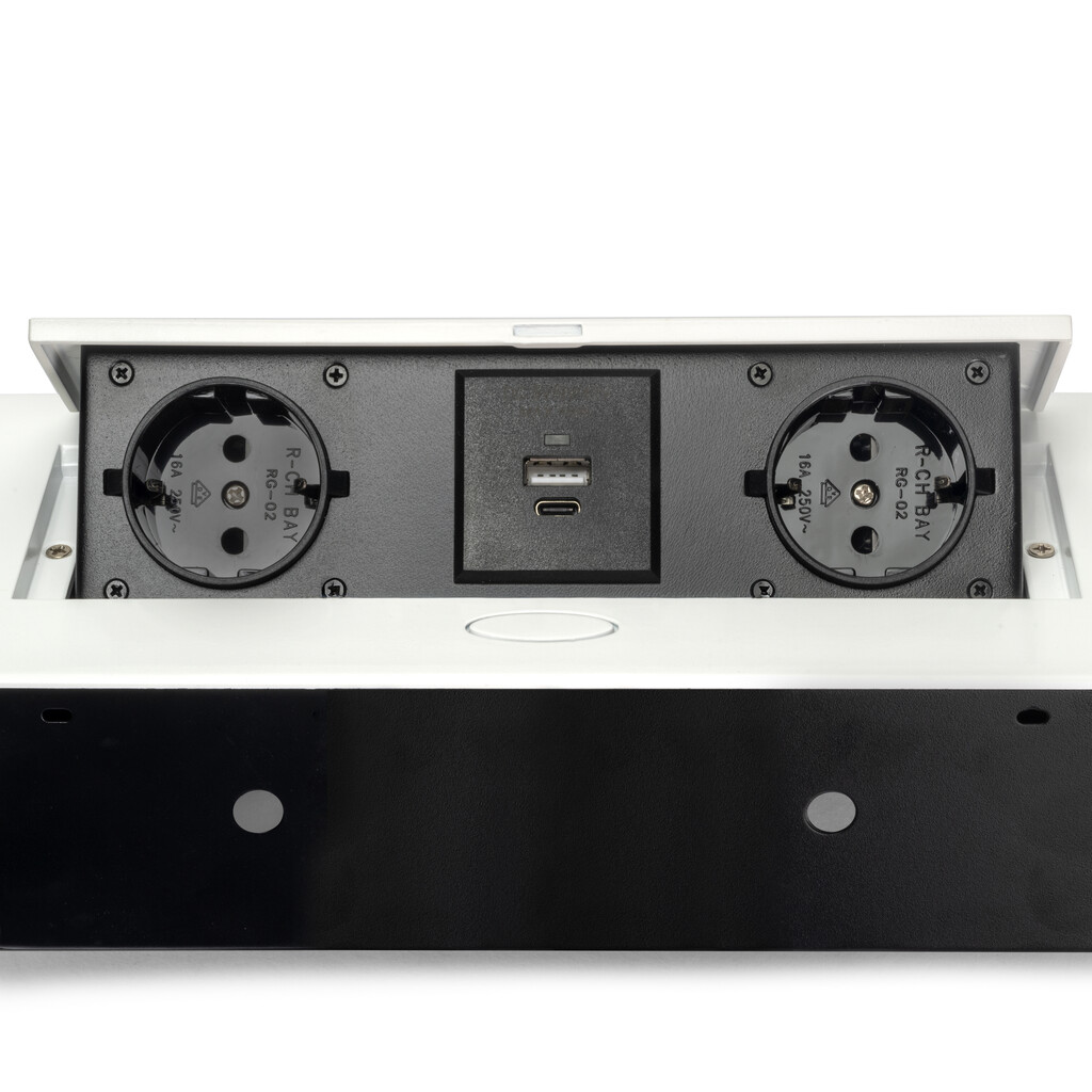 Multiconector Atom 26 Lite para escritório, 225x111mm, Pintado branco, Zamak e Aço e Plástico-10