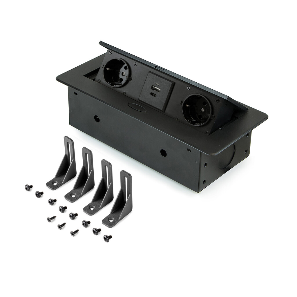Multiconnecteur Atom 26 Lite pour bureau, 225x111mm, Peint en noir, Zamak et Acier et Plastique.-4