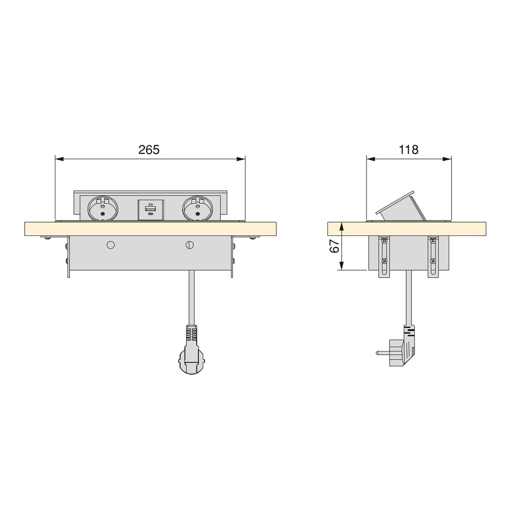 Multiconnecteur Atom 26 Lite pour bureau, 225x111mm, Peint en noir, Zamak et Acier et Plastique.-1