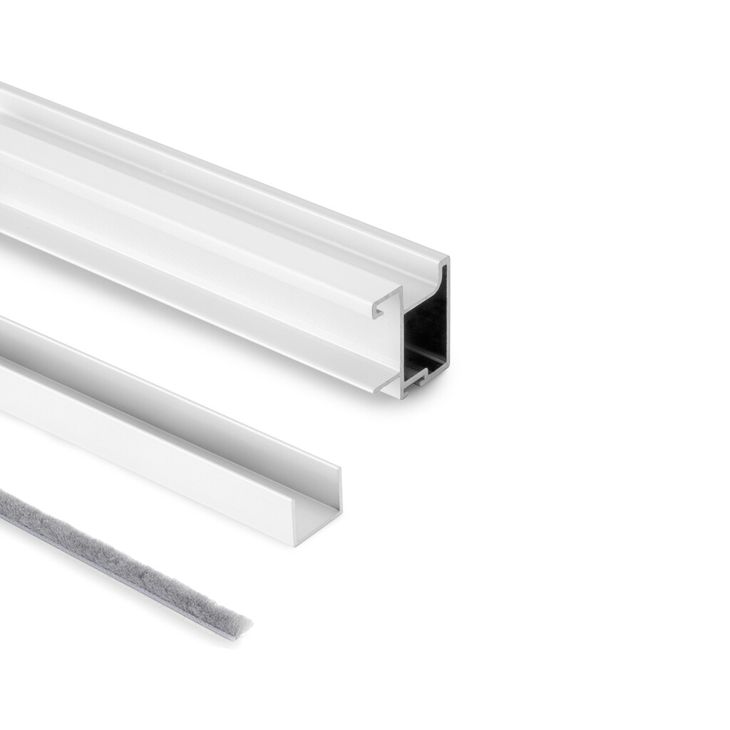 Set aus Griff-Set für eine Schiebetür Sharp 16, für Stärke 16mm, Länge 2,7m, Aluminium, Weiß metallic-Primary