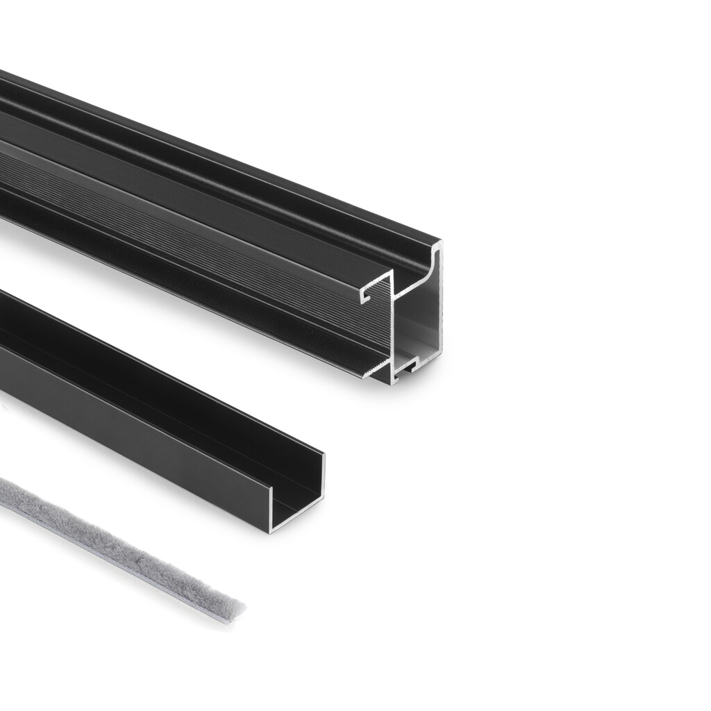 Kit de poignée de pour une porte coulissante Sharp 16, pour épaisseur 16mm, longueur 2,7m, Aluminium, Peint en noir-Primary