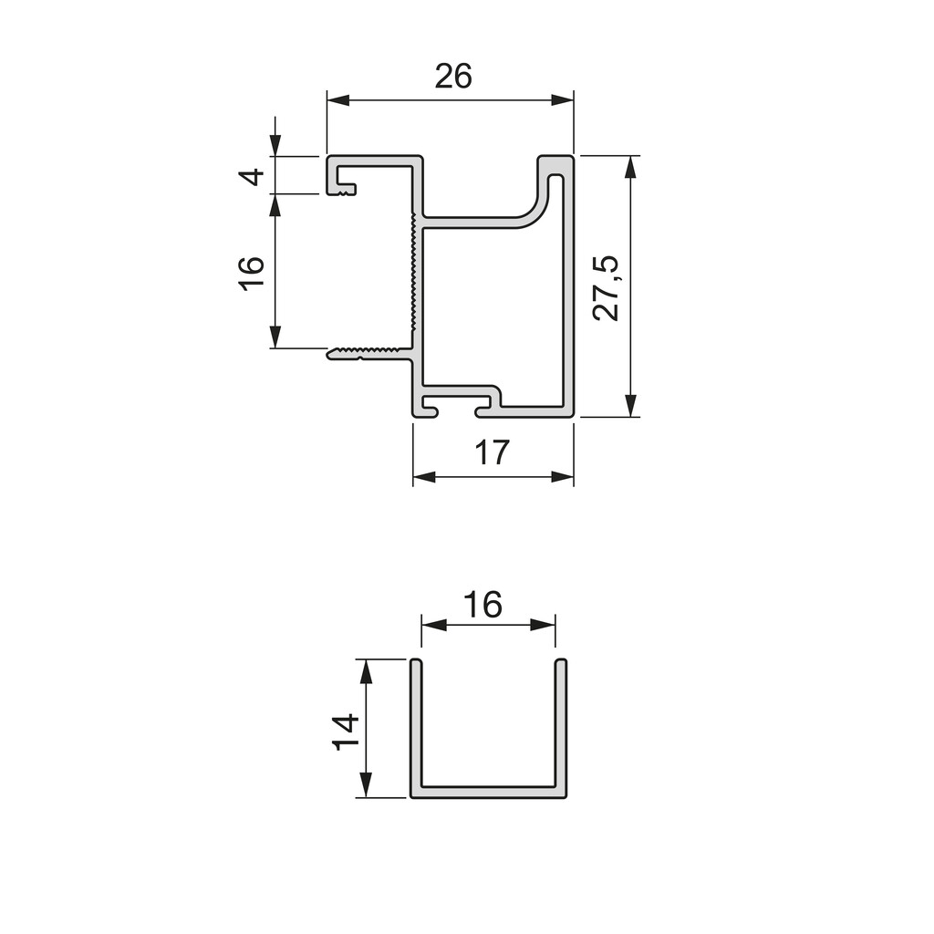 Kit de poignée de pour une porte coulissante Sharp 16, pour épaisseur 16mm, longueur 2,7m, Aluminium, Peint en noir-1