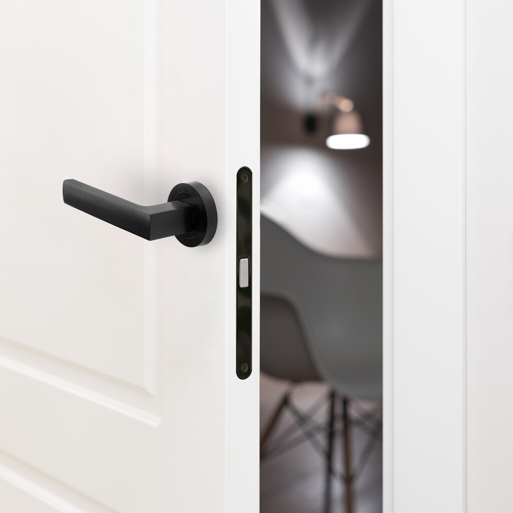 Satz von 5 Mackay Innentürgriffe, mit D.50mm Rosette, Aluminium, Schwarz-2