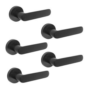 Lot de 5 poign&eacute;es Bunbury pour portes int&eacute;rieures, avec rosace D.50mm, Aluminium, Noir photo du produit