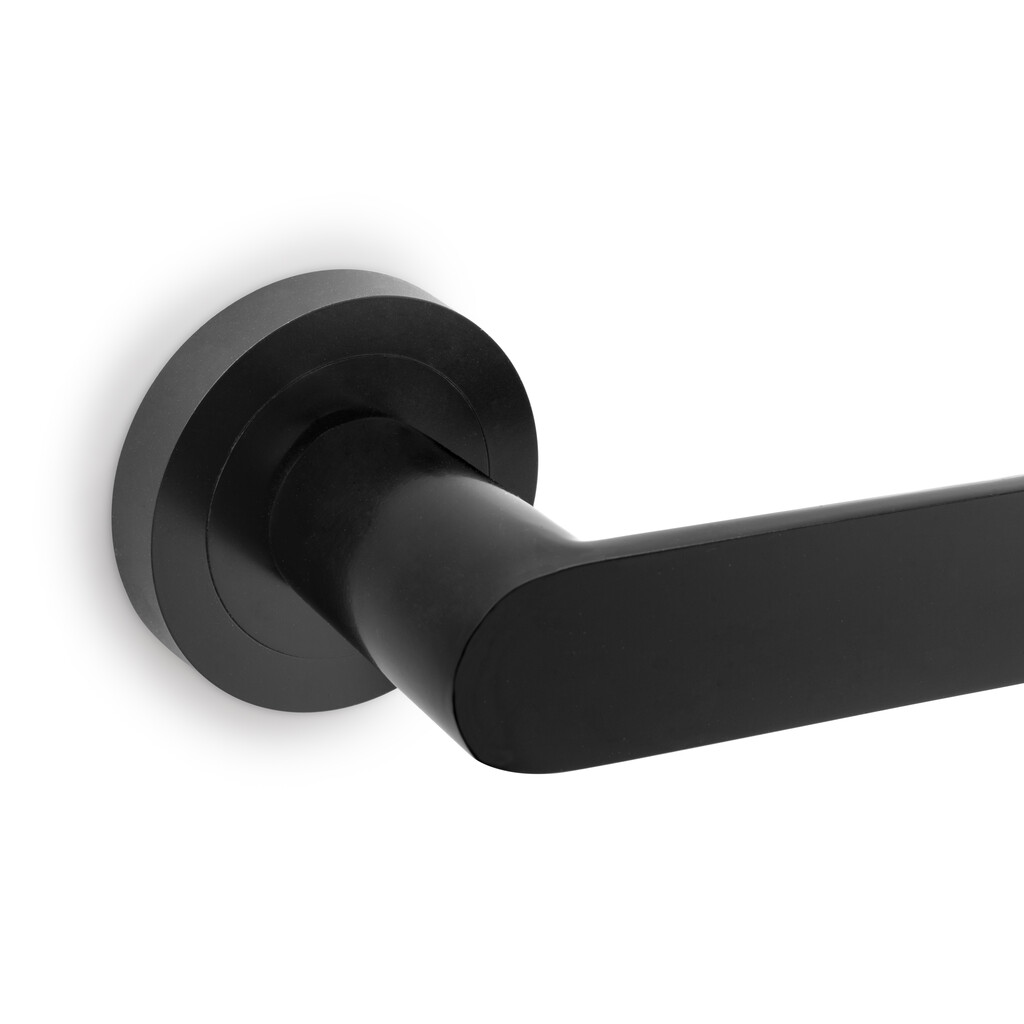 Lot de 5 poignées Bunbury pour portes intérieures, avec rosace D.50mm, Aluminium, Noir-3