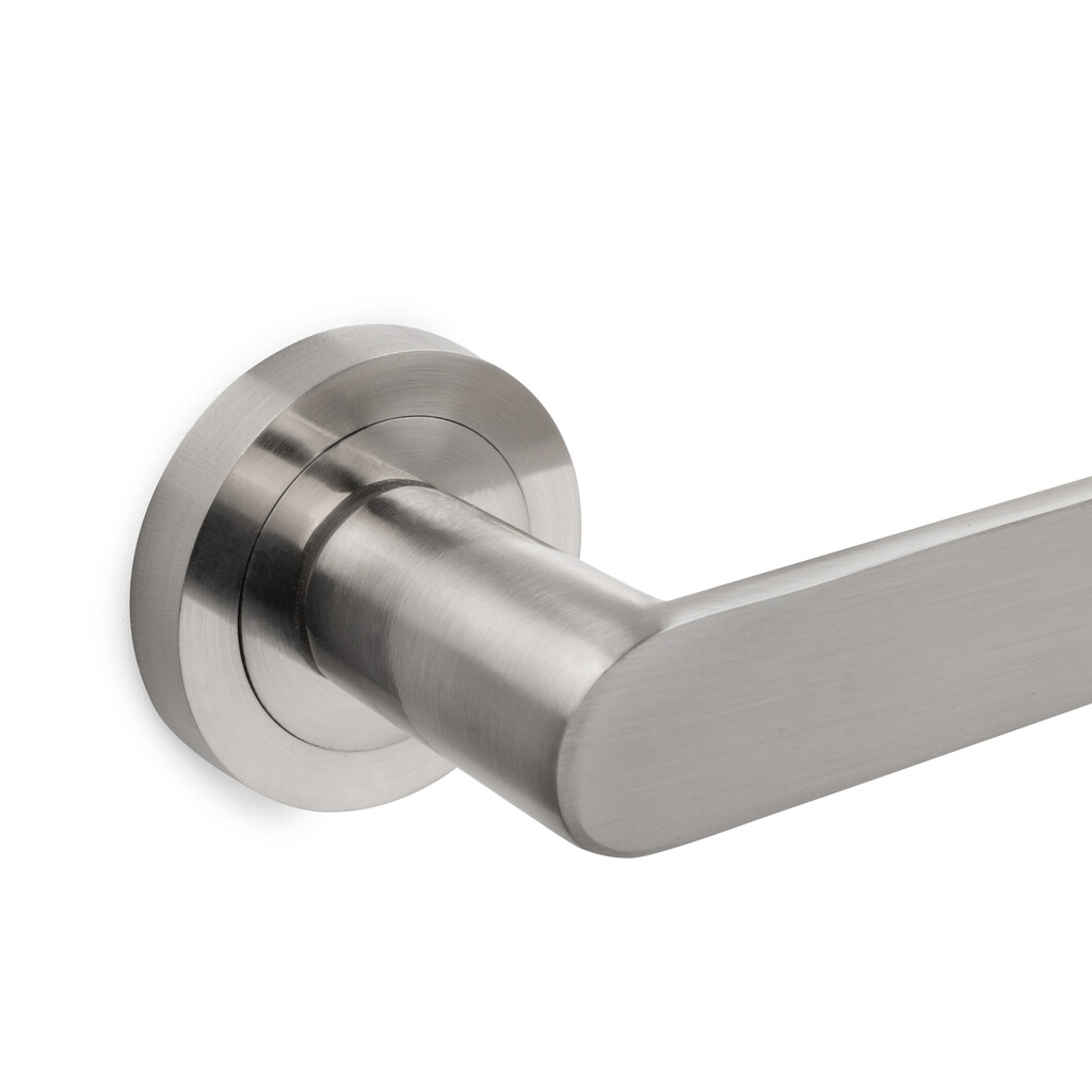 Satz von 5 Bunbury Griffe für Innentüren, mit Rosette D.50mm, Aluminium, Nickel satiniert-3