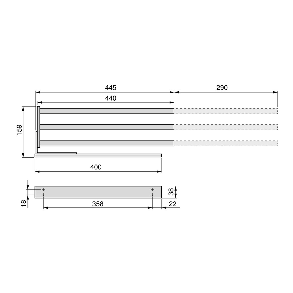 Handutchhalter, ausziehbar, 3 Arme, Aluminium, matt eloxiert-1
