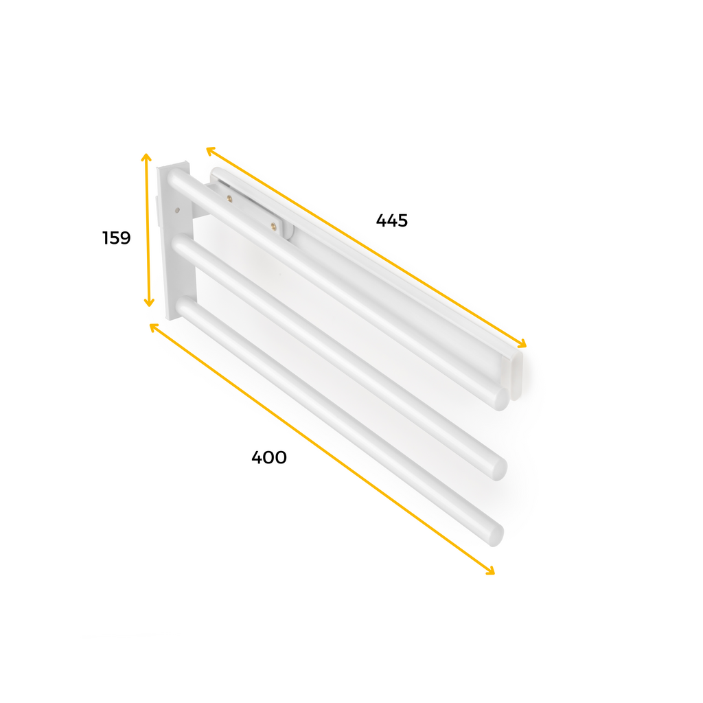 Extendable Towel rack, 3 Arms, Aluminium, White painted-2