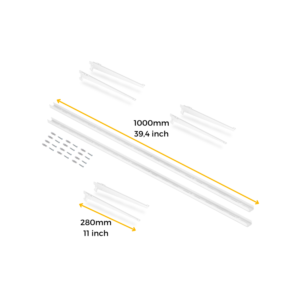 Kit de pour 3 étagères avec consoles et supports muraux Jagmet, longueur 280mm, Acier, Peint en blanc-1