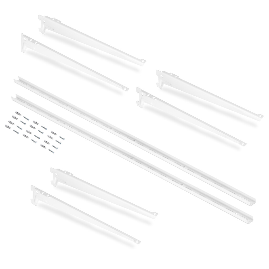 Kit of Kit for 3 shelves with brackets and wall mounting profiles Jagmet, length 380mm, Steel, White painted-Primary