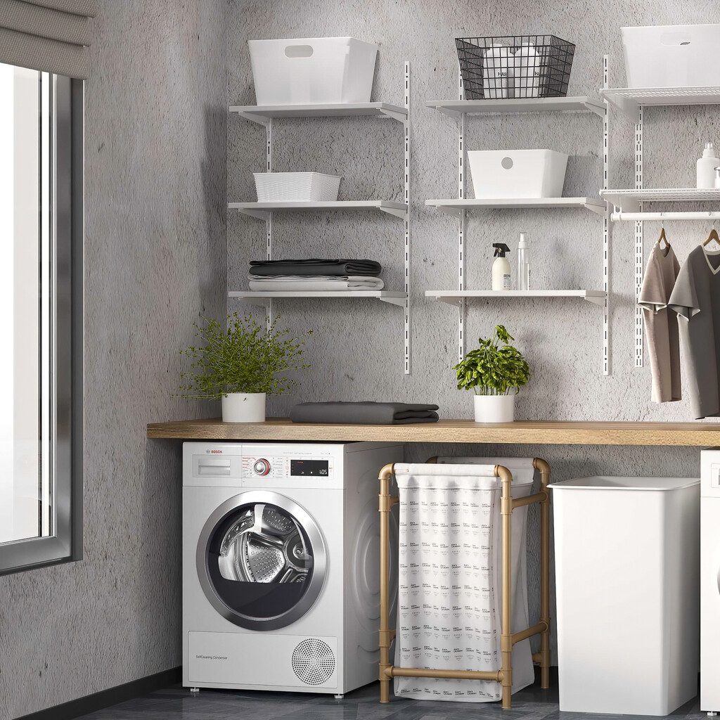 Kit of Kit for 3 shelves with brackets and wall mounting profiles Jagmet, length 380mm, Steel, White painted-2