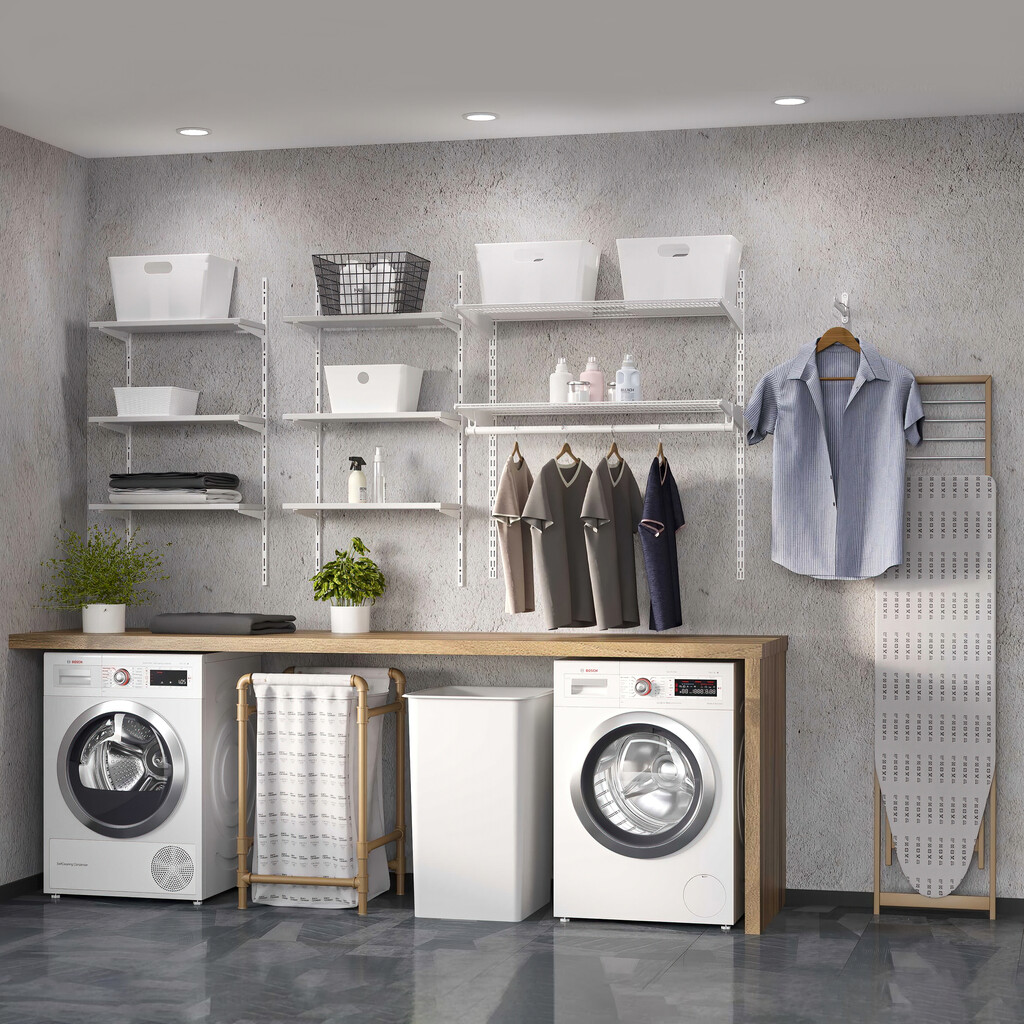 Kit of Kit for 3 shelves with brackets and wall mounting profiles Jagmet, length 380mm, Steel, White painted-3