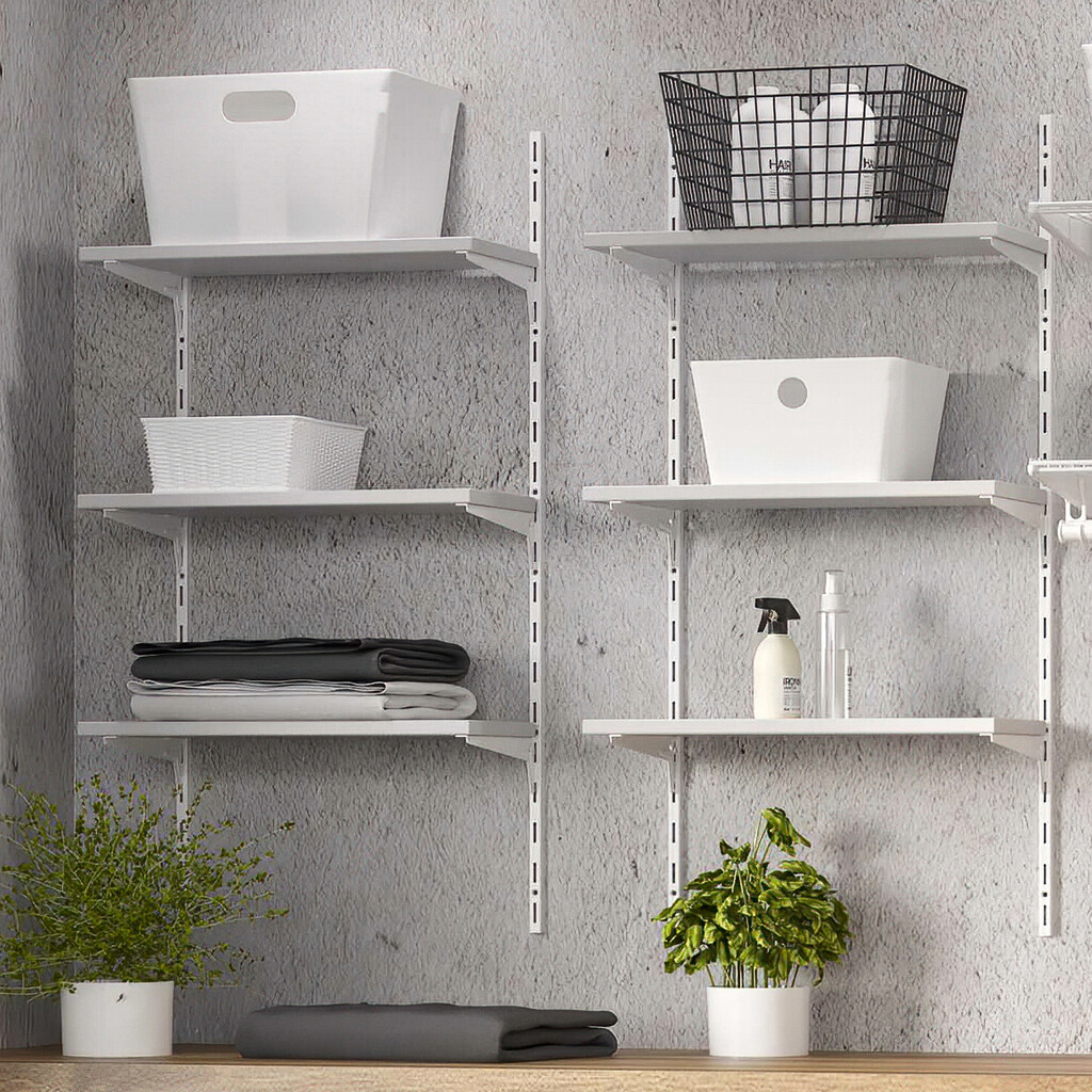 Kit of Kit for 3 shelves with brackets and wall mounting profiles Jagmet, length 380mm, Steel, White painted-4