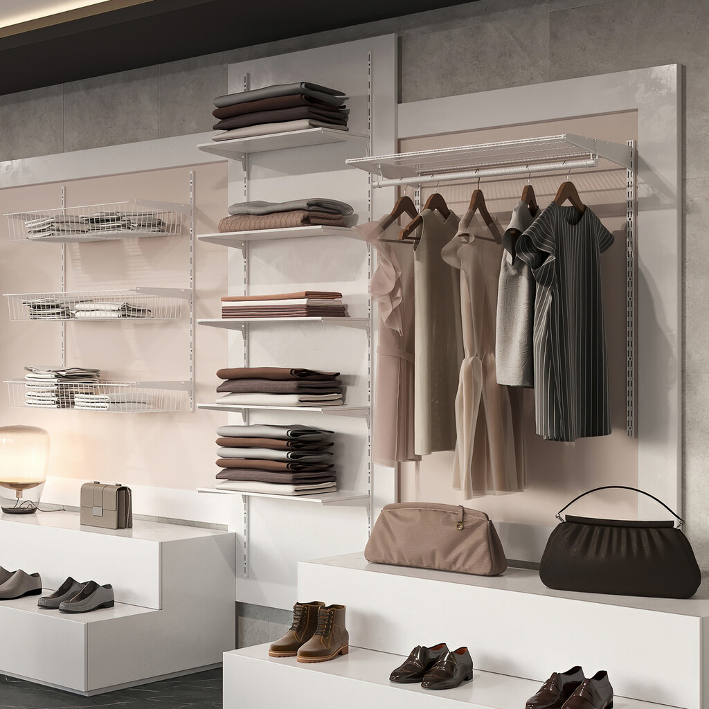 Kit of Kit for 3 shelves with brackets and wall mounting profiles Jagmet, length 380mm, Steel, White painted-5