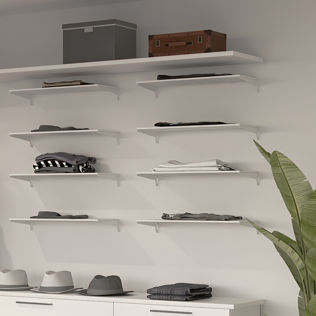 Satz von 4 Regalen mit Halterungen und Platten für die Wandmontage Jagmet, Länge 380mm, Stahl, Weiß lackiert-4