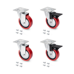 Lot de 4 roulettes Slip 2 Red avec pl&eacute;tine de montage, diam&egrave;tre 75mm, Acier et Plastique photo du produit