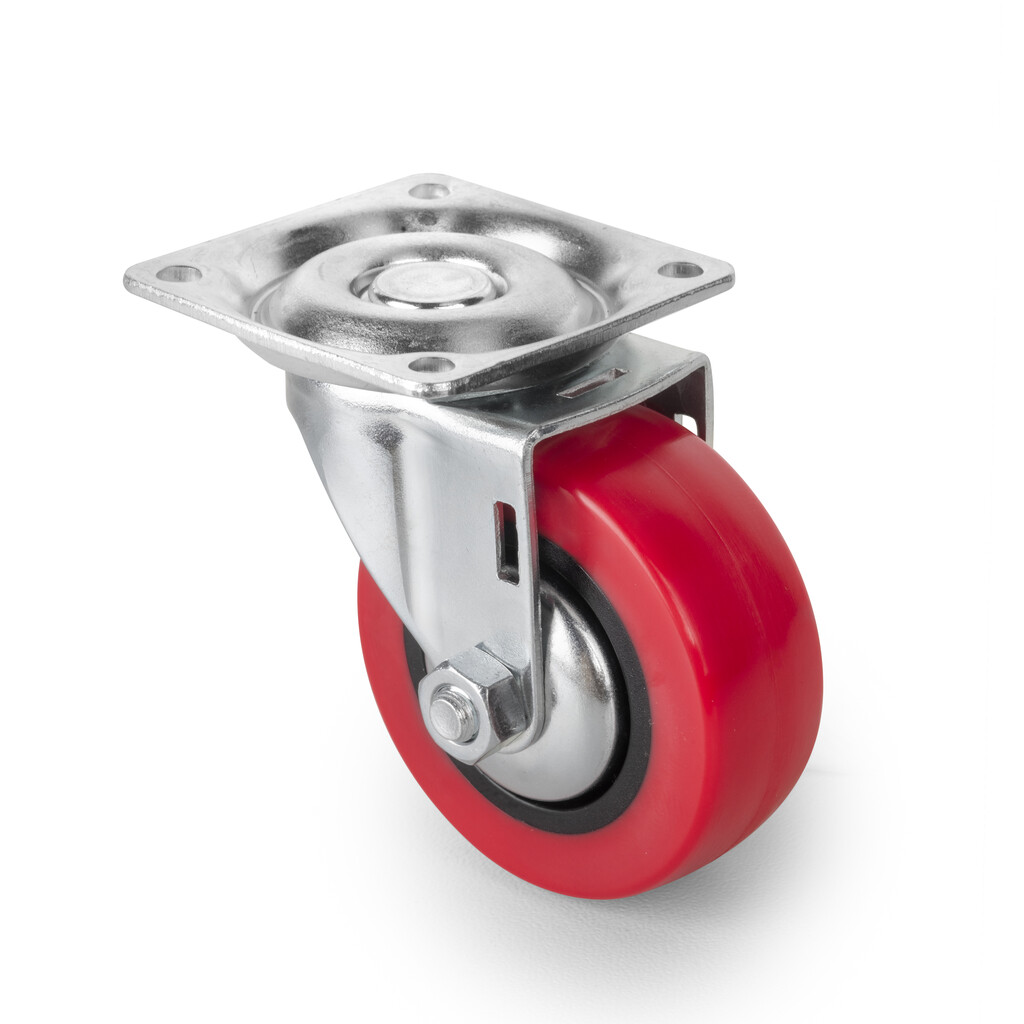 Lot de 4 roulettes Slip 2 Red avec plétine de montage, diamètre 75mm, Acier et Plastique-3