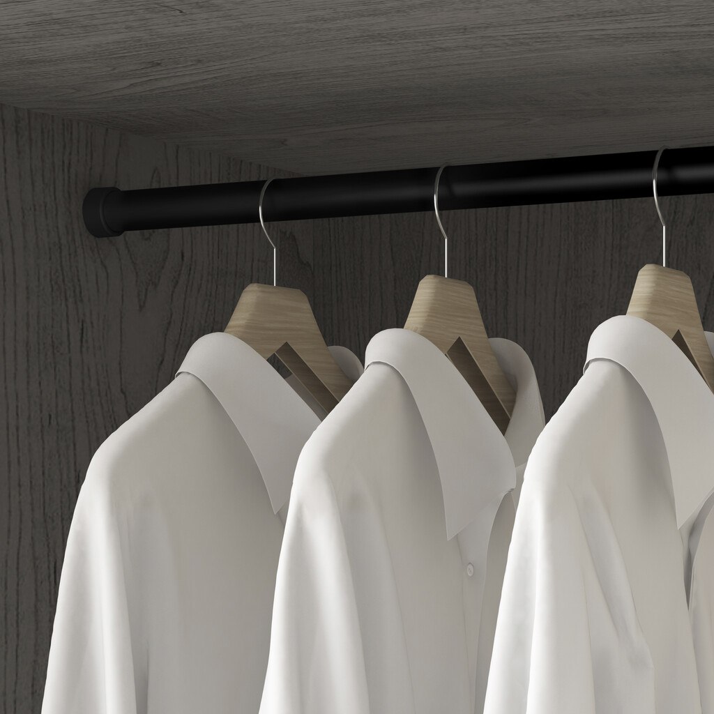 Lot of 2 round wardrobe rails D.28mm length 1.15m with Supports, Aluminium and Zamak, Black painted-2