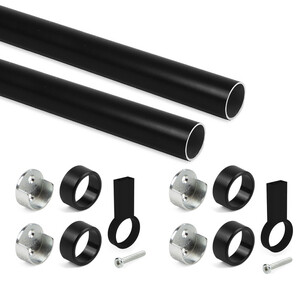 Lot of 2 round wardrobe rails D.28mm length 1.15m with Supports, Aluminium and Zamak, Black painted product photo