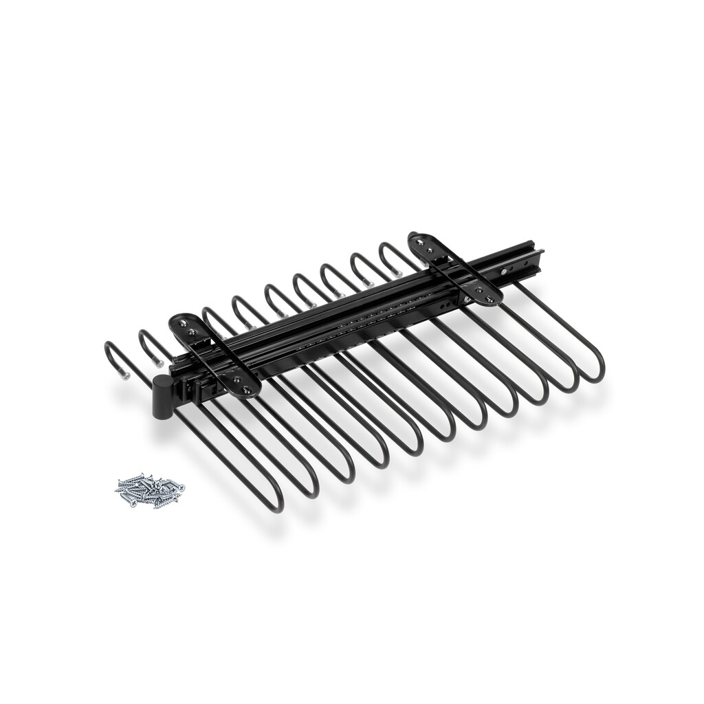 Pull-out trouser rack, 11 rods, full extraction guides, Steel, Black painted-Primary