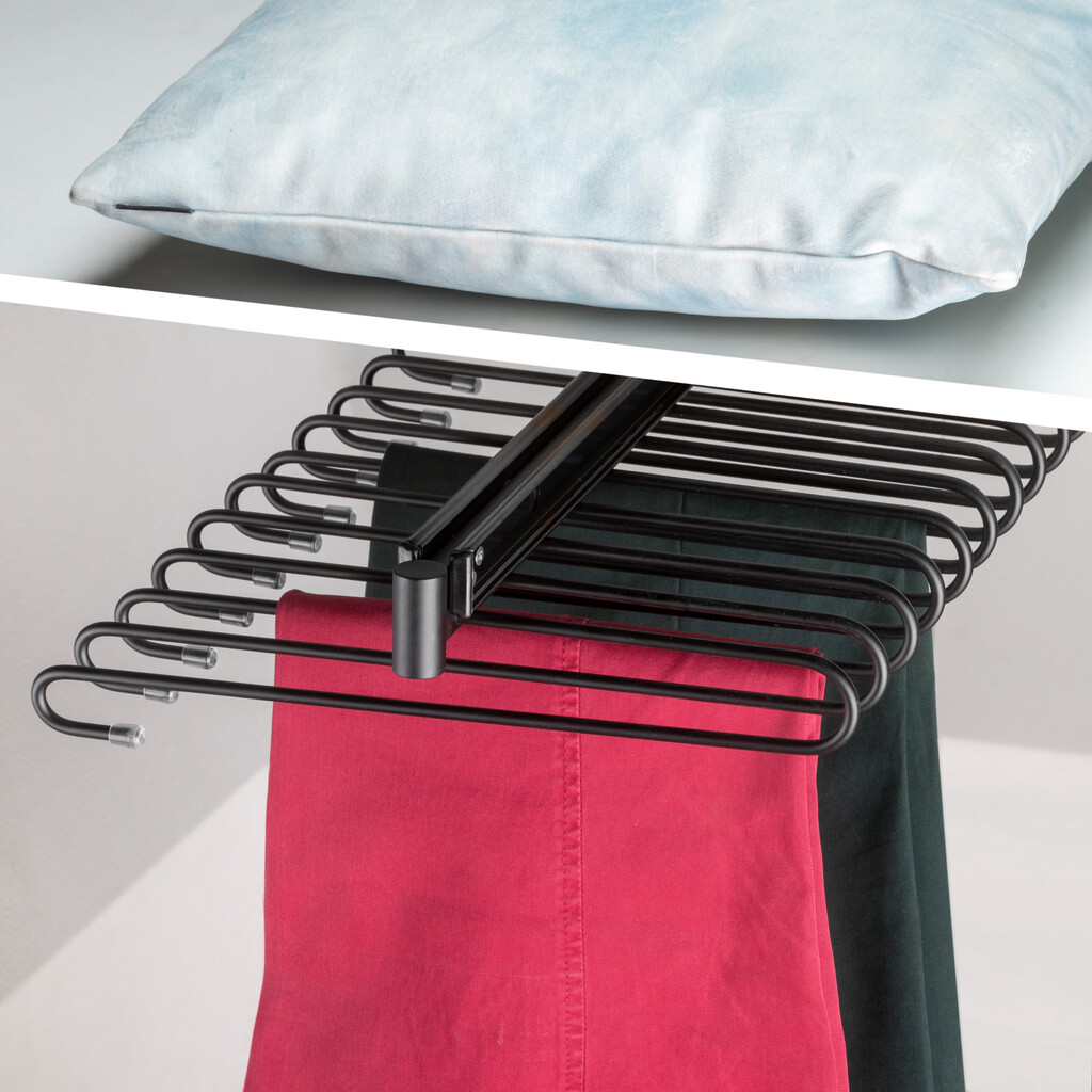 Pull-out trouser rack, 11 rods, full extraction guides, Steel, Black painted-6