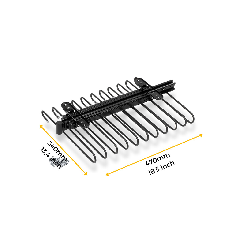 Pull-out trouser rack, 11 rods, full extraction guides, Steel, Black painted-2