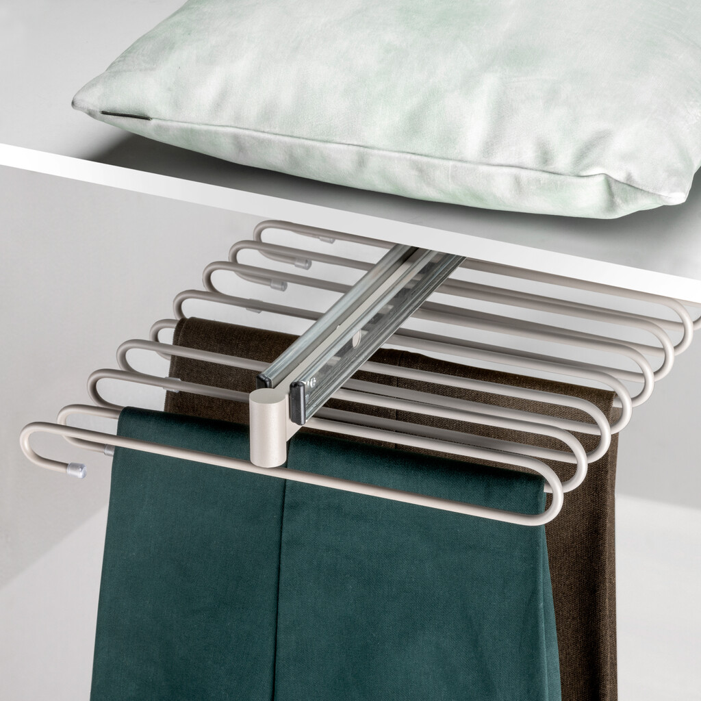 Pull-out trouser rack, 11 rods, full extraction guides, Steel, Painted stone grey-6